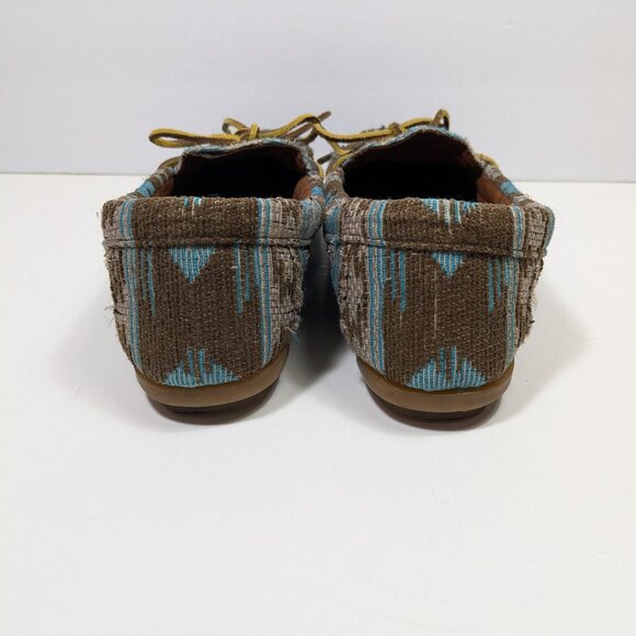 Minnetonka Baja Aztec Tribal Print Turquoise Geometric Hardsole Moccasin 8.5 - Picture 5 of 14